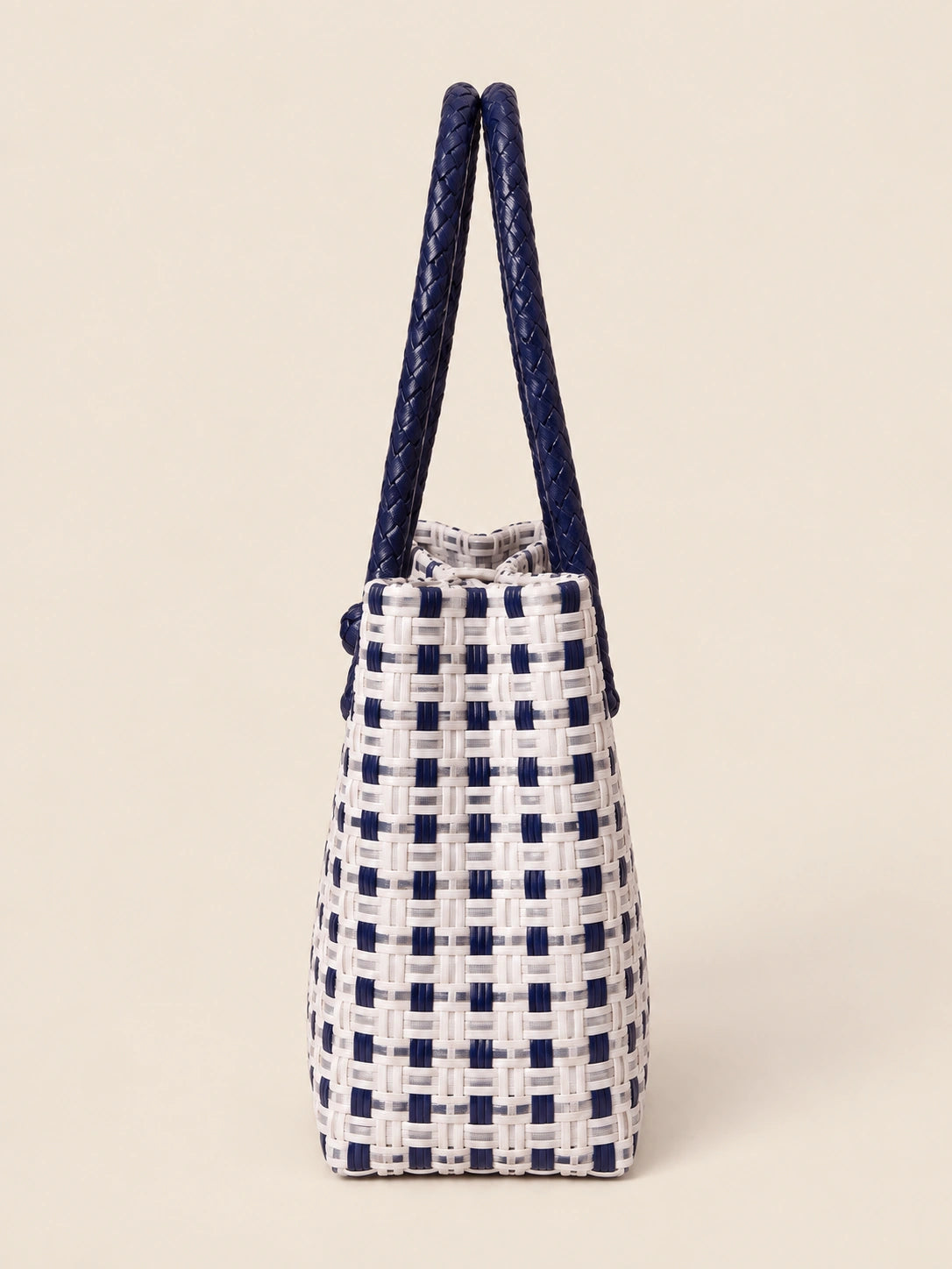 Habi Marino recycled-polypropylene structured bayong tote, side view
